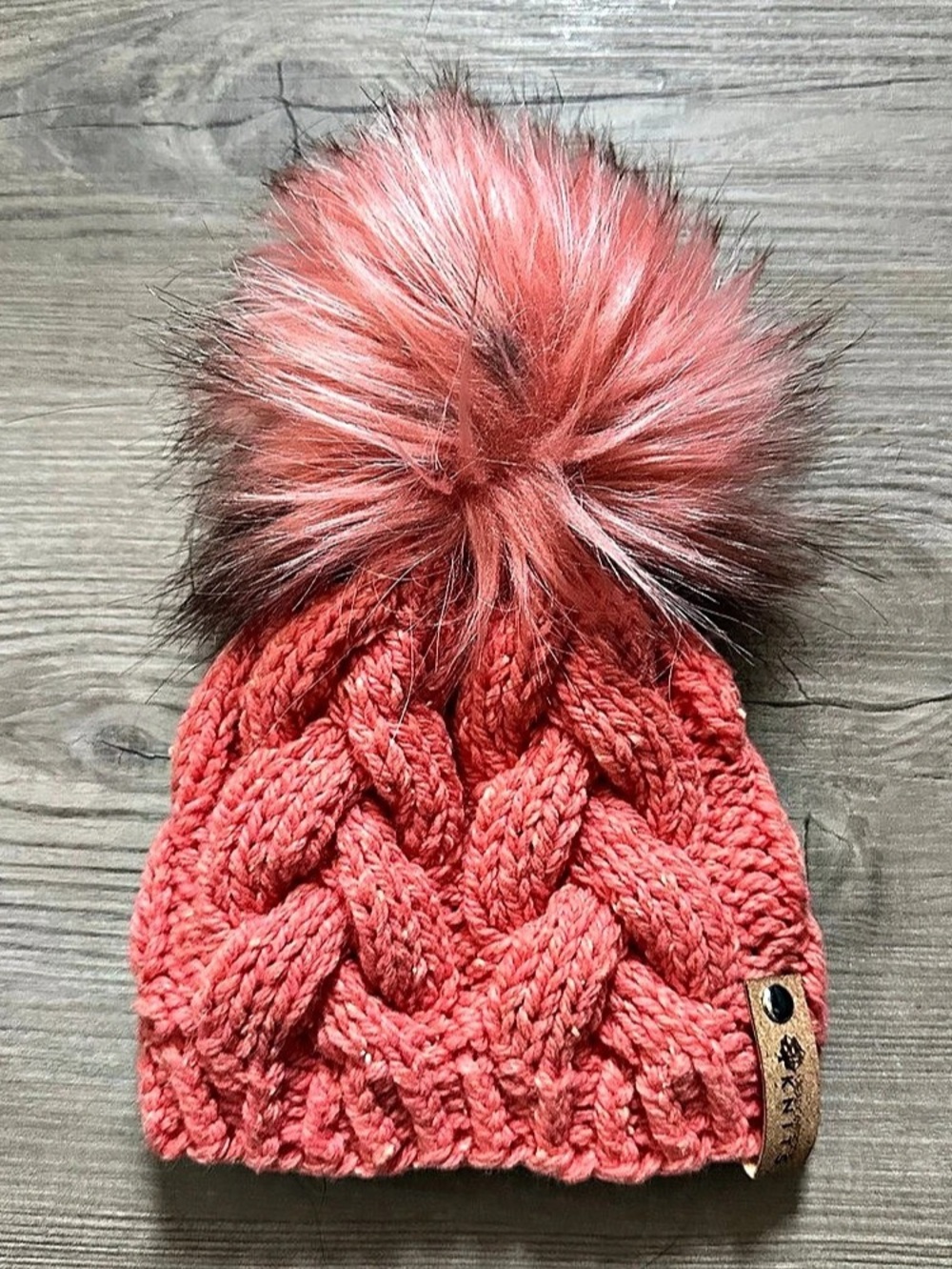 Meadowbrook Knits Handmade Faux Fur Pom Pink Winter Beanie